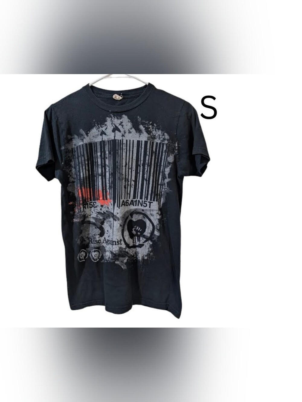 Bay Island Black Graphic Barcode Band Tee with Red Accent